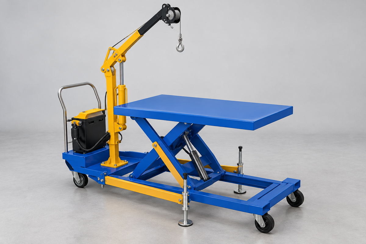 Portable Electric Hydraulic Lift Table w/ Attached Hoist