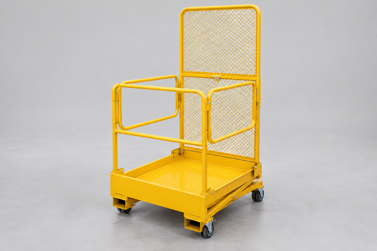 Fold Down Work Platforms for Overhead Rack Access