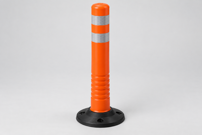 Orange Plastic Bollards, Spring-Loaded and Reflective