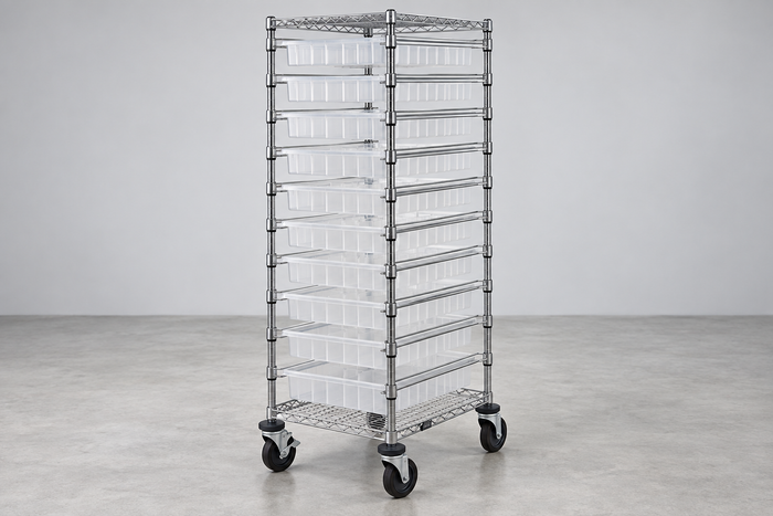 Bin Cart with Clear Dividable Grid Containers