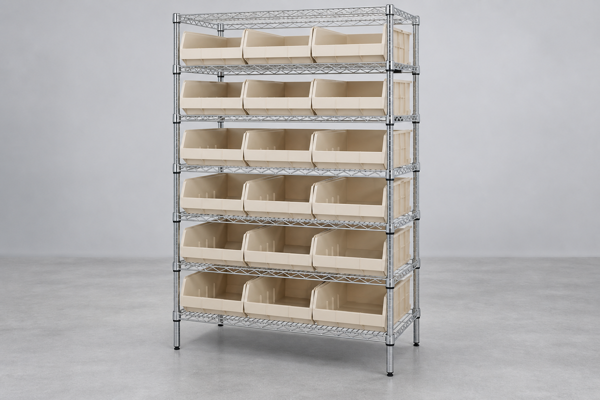 Stackable Shelf Bins And Wire Shelving Unit - Complete Package