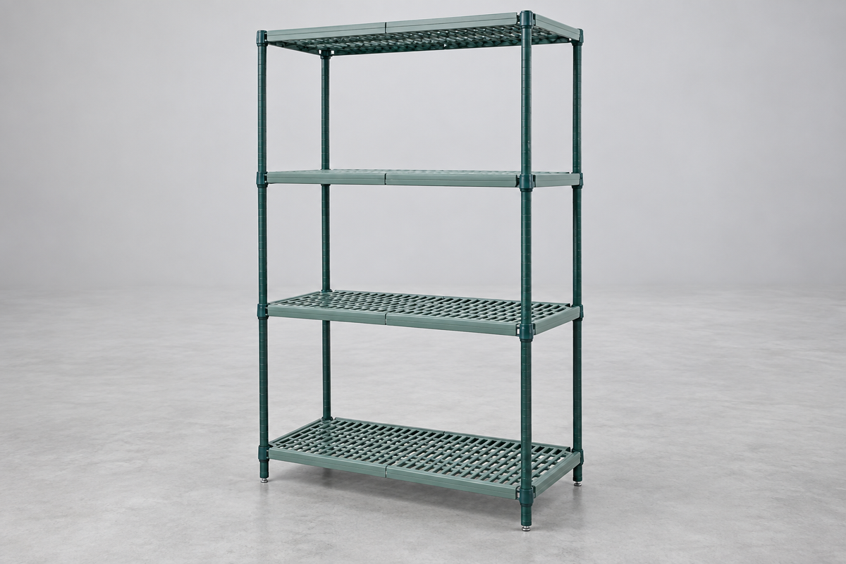 Vented Green Epoxy and Polymer Wire Shelving Unit