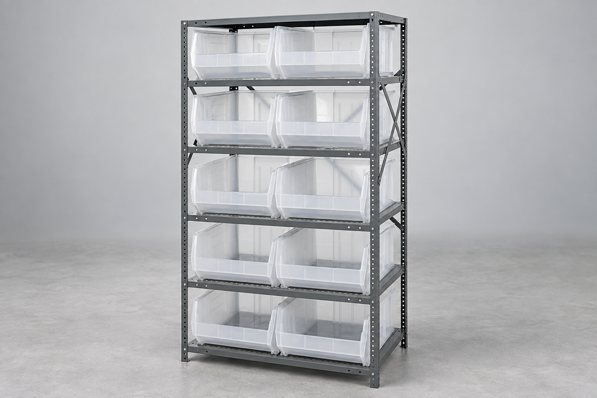 Steel Shelving with Clear 24" Heavy-Duty Containers, Complete Package