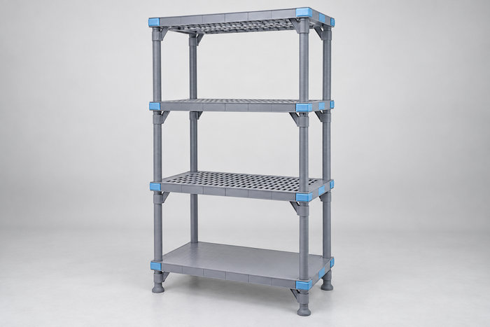 Polymer Shelving Unit, Mixed Vented and Solid Shelves