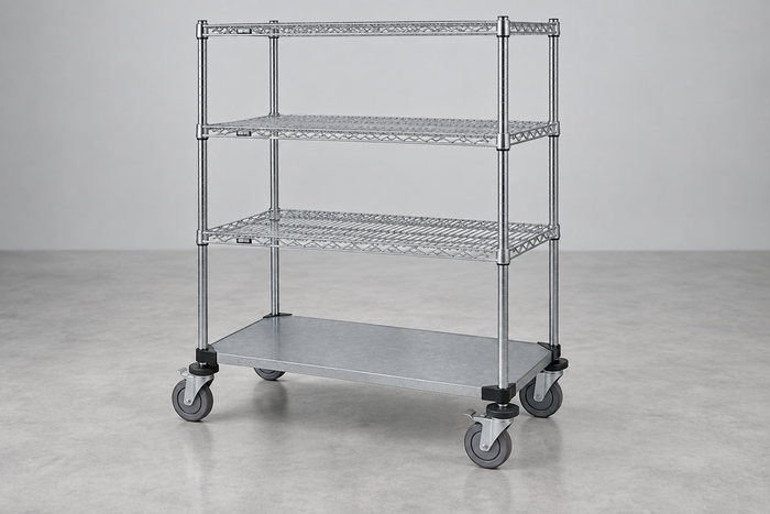 Stem Caster Cart with Solid Bottom Shelf