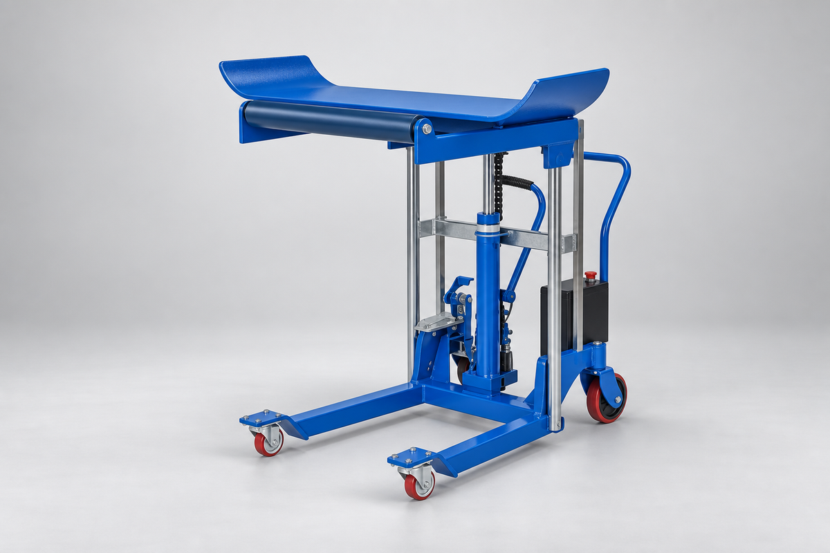 Roll Material Transporter with DC Powered Lift Feature
