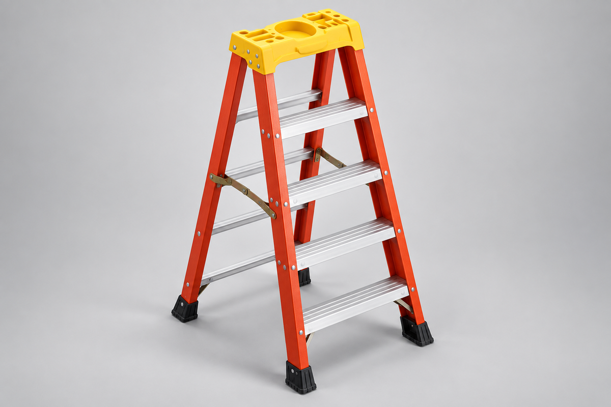 Non-Conductive Fiberglass Step Ladders, 300 lb Capacity