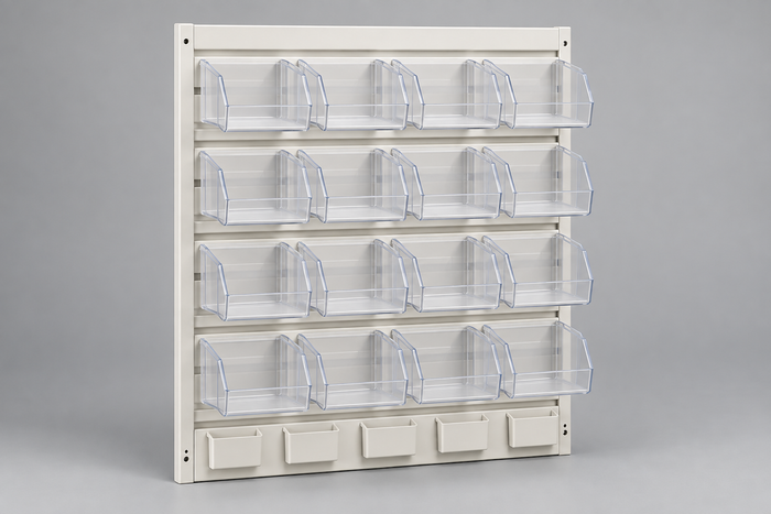 Oyster White Louvered Panel with Clear Bins
