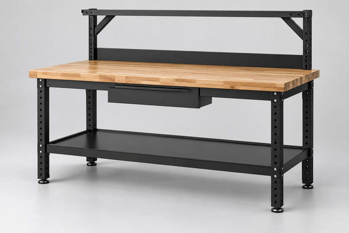 Adjustable Leg Workbench, 12 Gauge Steel or Hardwood Top