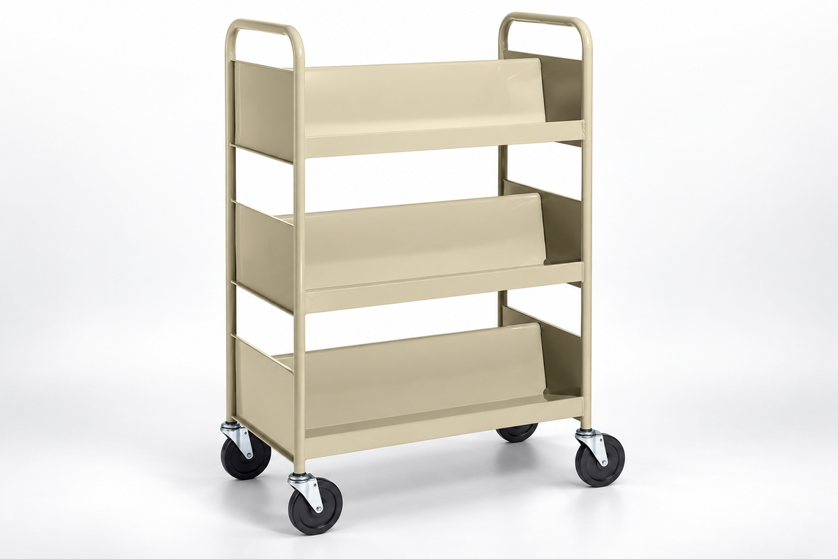 Book Truck with Three Double-Sided Sloping Bookshelves