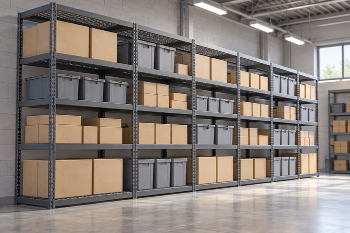 Boltless Shelving System, 2,400 lb Per Shelf Capacity