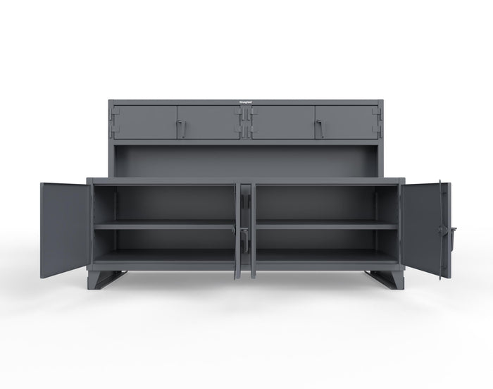 Extreme Duty 12 GA Workbench with Upper Storage Compartments, 1 Shelf - 30 in. D x 62 in. H