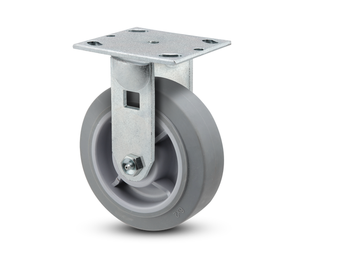 4"–8" Rubber Cart & Platform Truck Casters, 4" x 4-1/2" Plate, 300–600 lb (Thermo-Rubber (Flat) / Precision Ball Bearing)