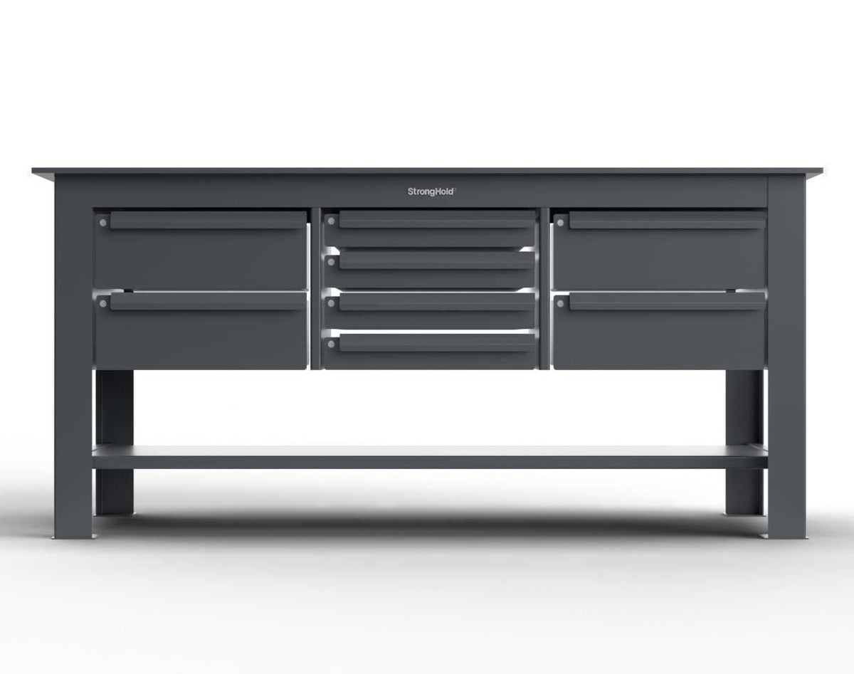 Extreme Duty ½" Steel Plate Top Shop Table with 8 Keylock Drawers, 1 Shelf, 72 in. W x 36 in. D x 34 in. H
