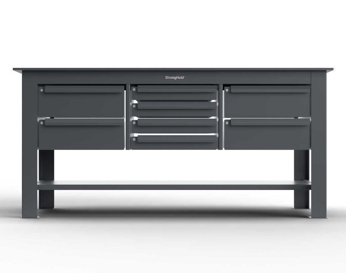 Extreme Duty ½" Steel Plate Top Shop Table with 8 Keylock Drawers, 1 Shelf, 72 in. W x 36 in. D x 34 in. H