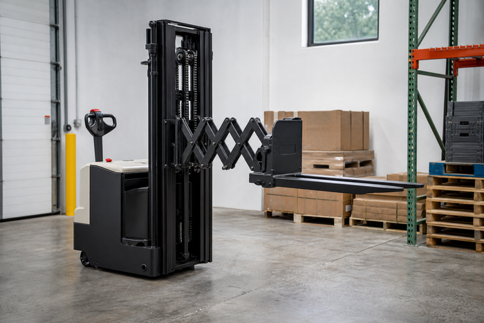 Electric Mast Reach Counterbalanced Stacker, Heavy-Duty