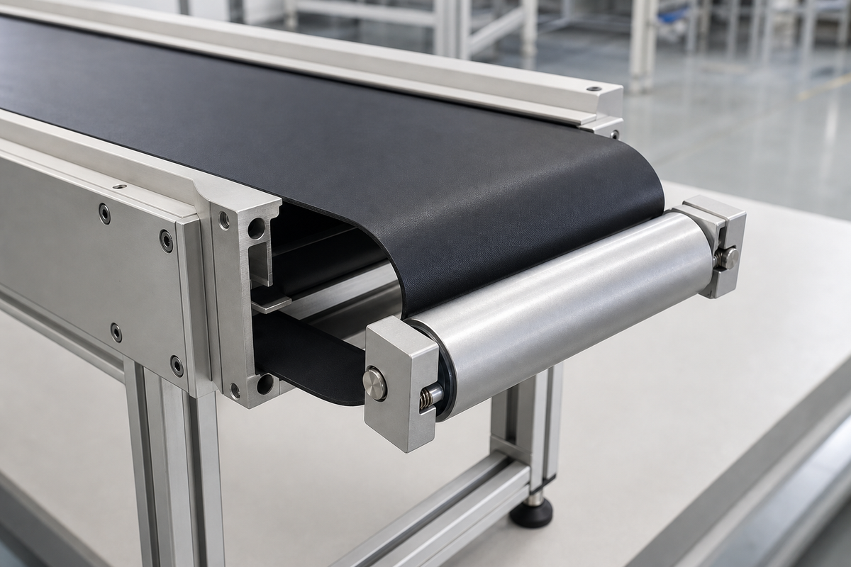 Snap-In Tail Assembly for Belt Conveyor Tensioning