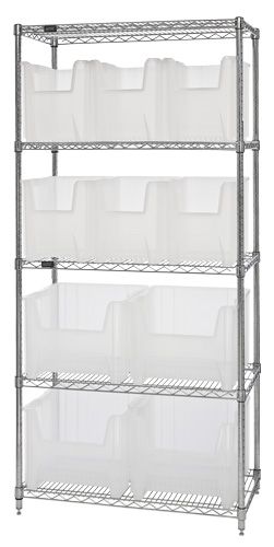 Clear Large Stack Container Wire Shelving System, Complete Package