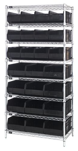 Stackable Shelf Bins And Wire Shelving Unit - Complete Package