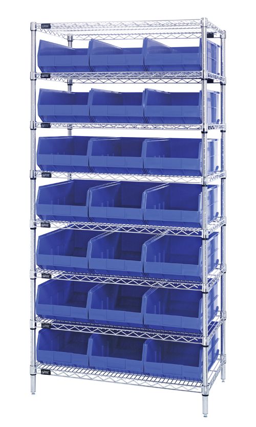 Stackable Shelf Bins And Wire Shelving Unit - Complete Package