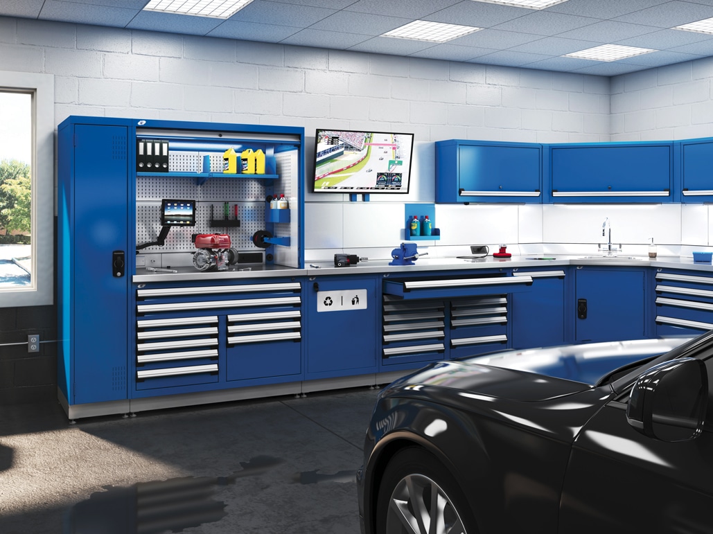 blue garage storage system