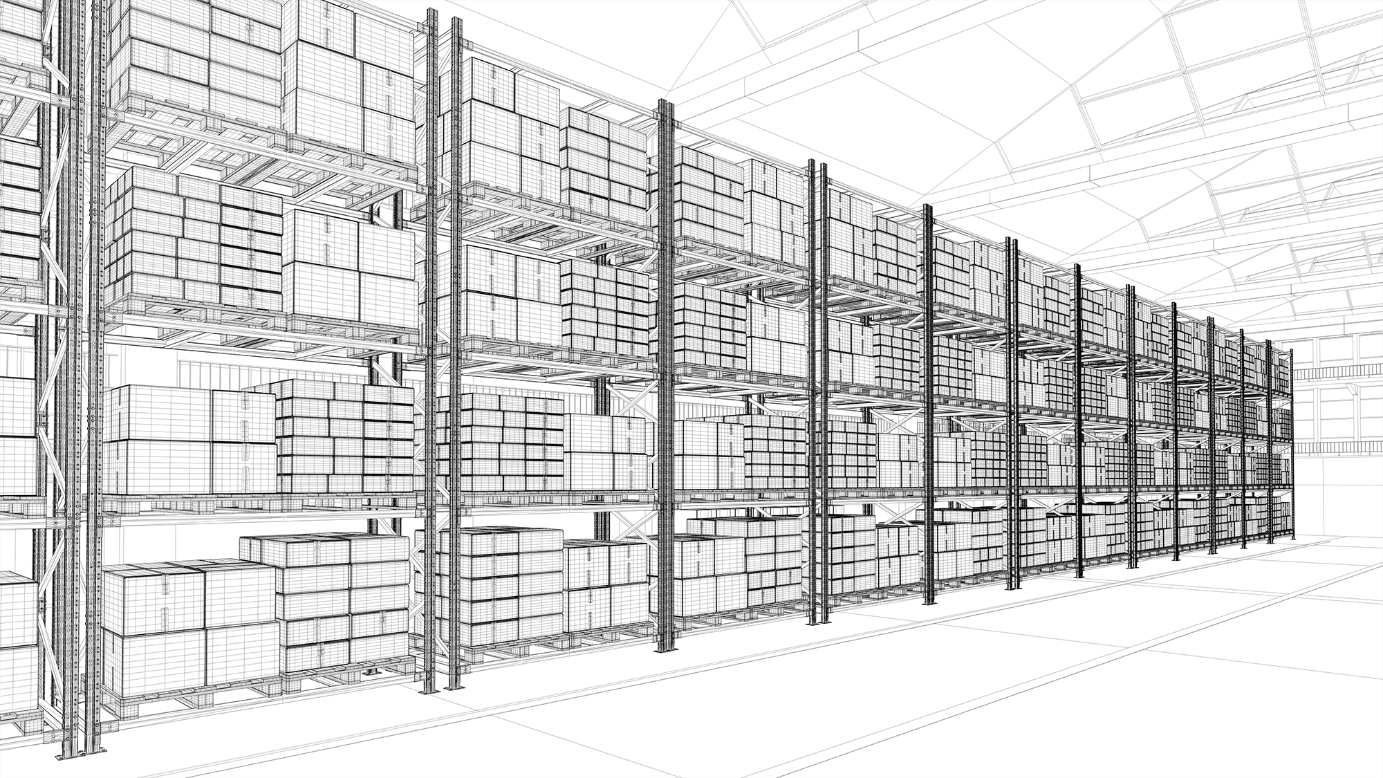 Sketch of warehouse racks using CAD