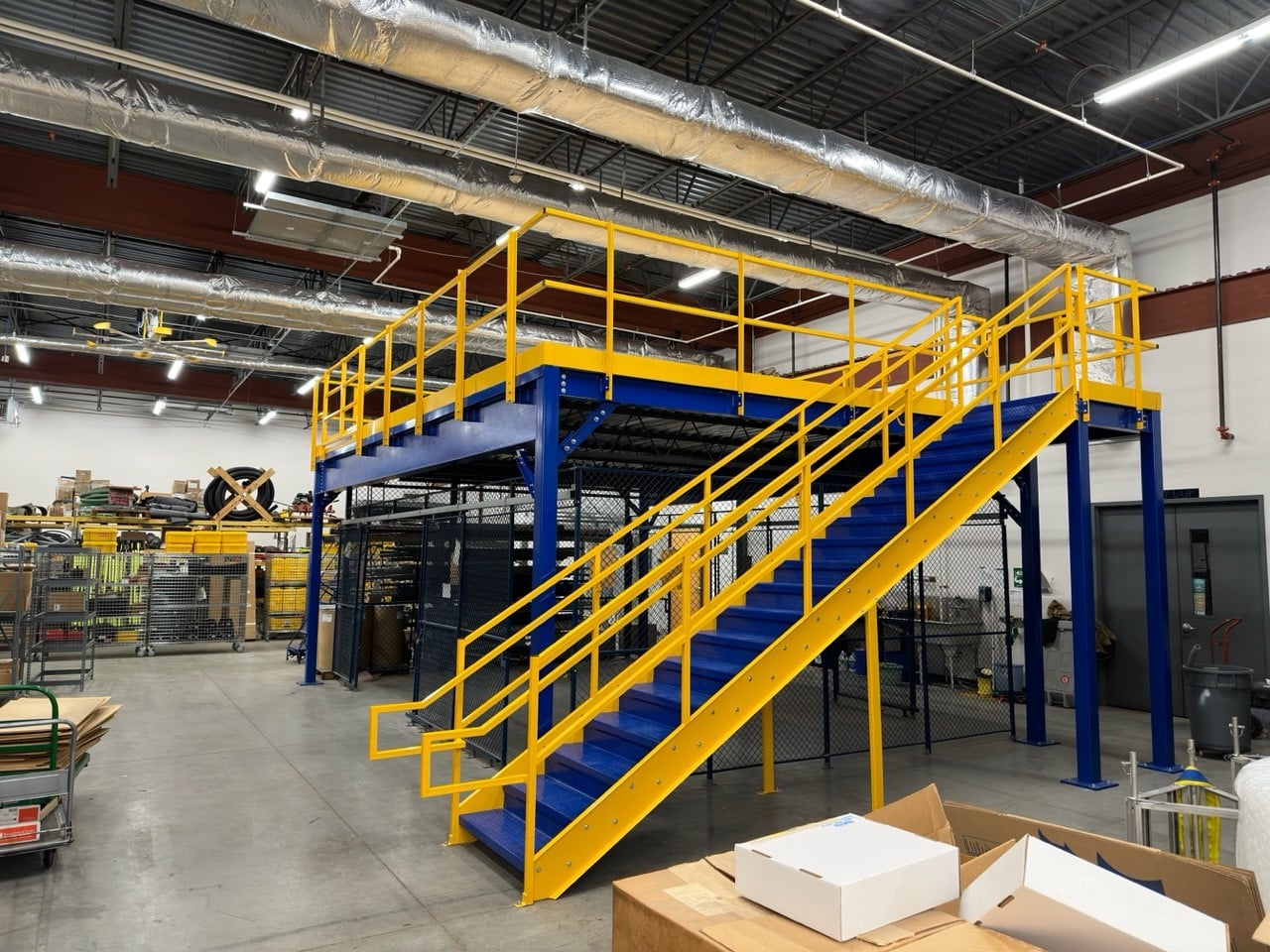 Yellow and blue mezzanines and work platforms