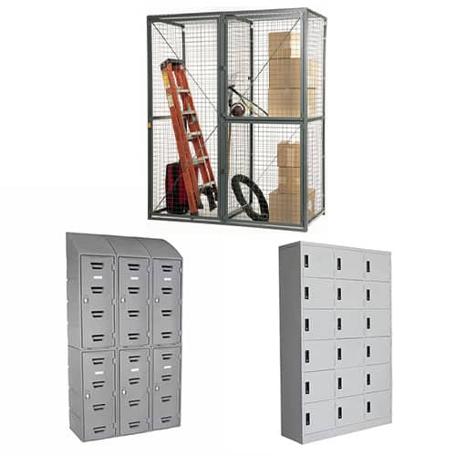 3 different types of storage lockers as material handling solutions